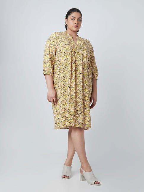 gia curves by westside mustard floral-printed dress