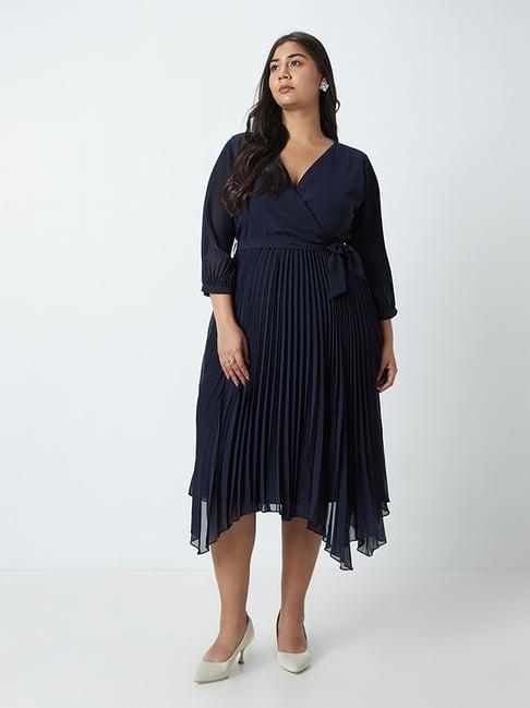 gia curves by westside navy plisse dress with belt