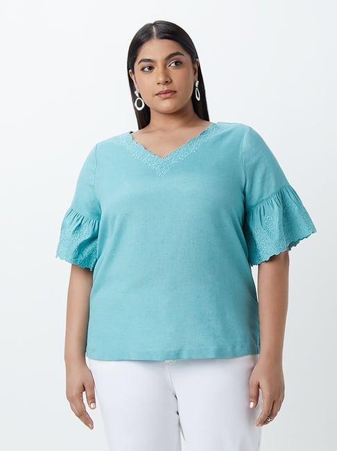 gia curves by westside teal embroidered top