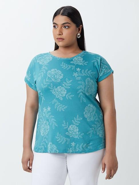 gia curves by westside teal floral-printed bella t-shirt