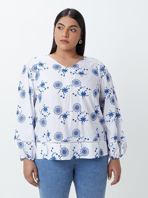 gia curves by westside white floral embroidered blouse