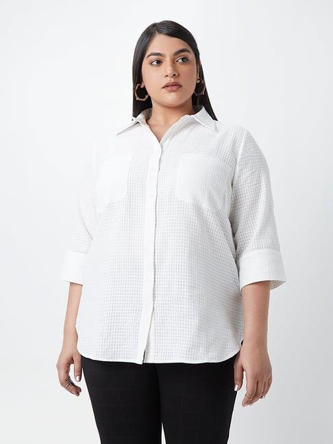 gia curves by westside white self-patterned shirt