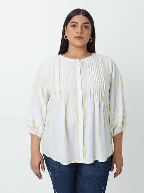 gia curves by westside white striped blouse