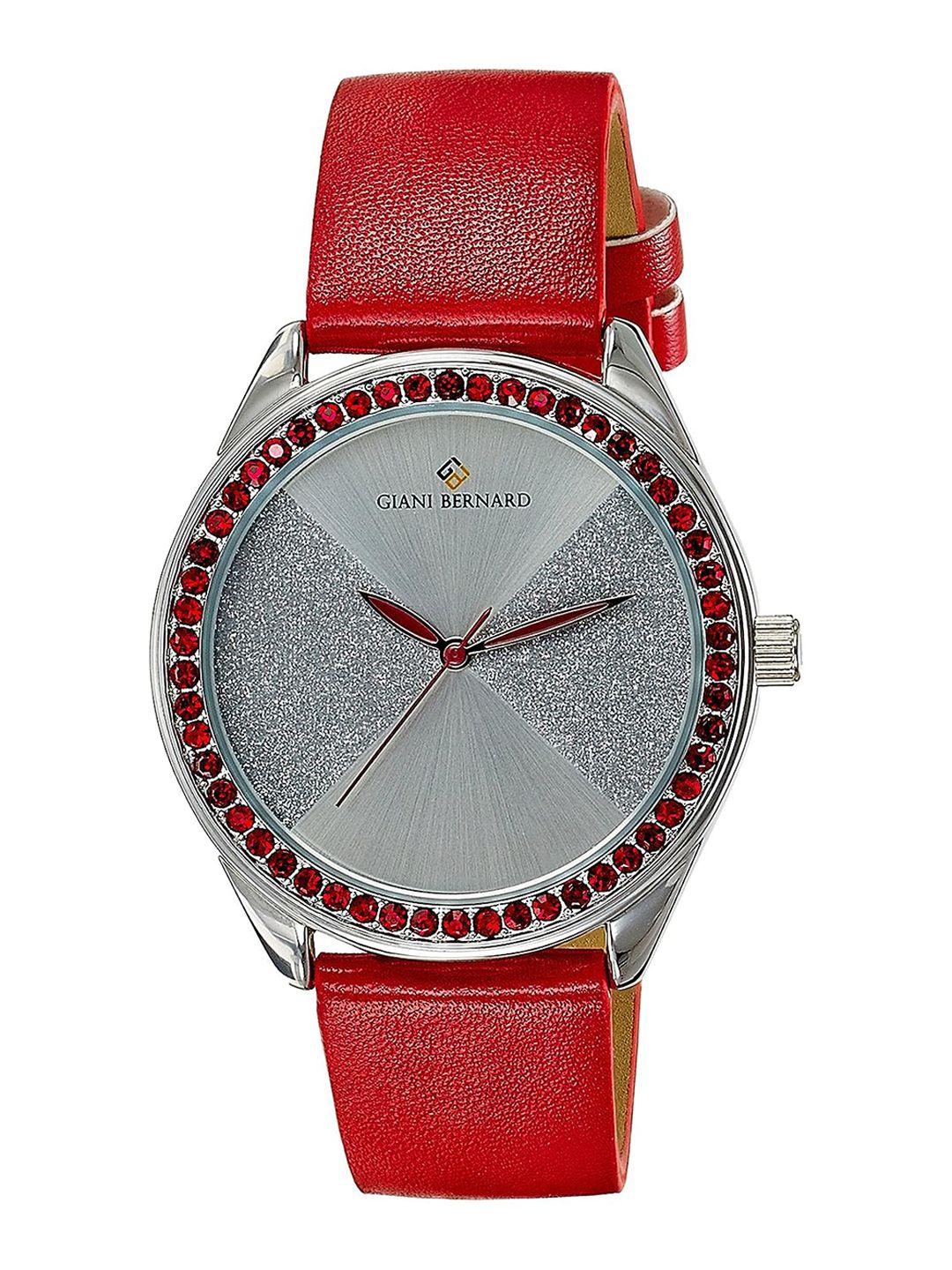 giani bernard women embellished dial & leather straps analogue watch gb-1111a