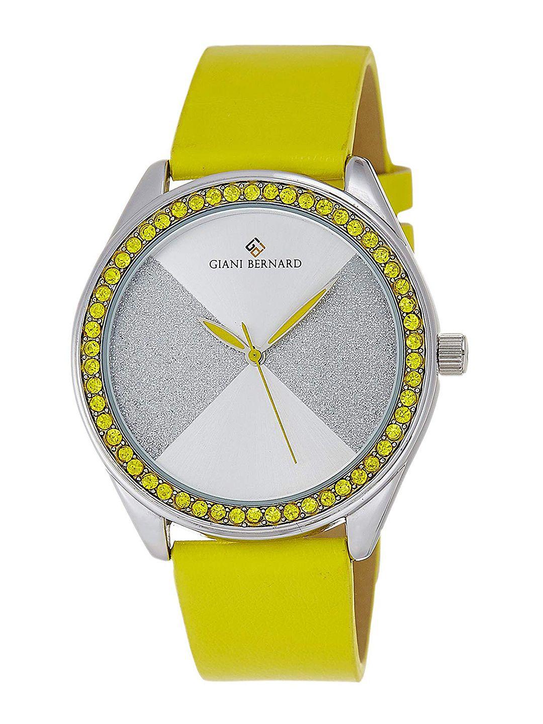 giani bernard men silver-toned & yellow analogue watch gb-1111b