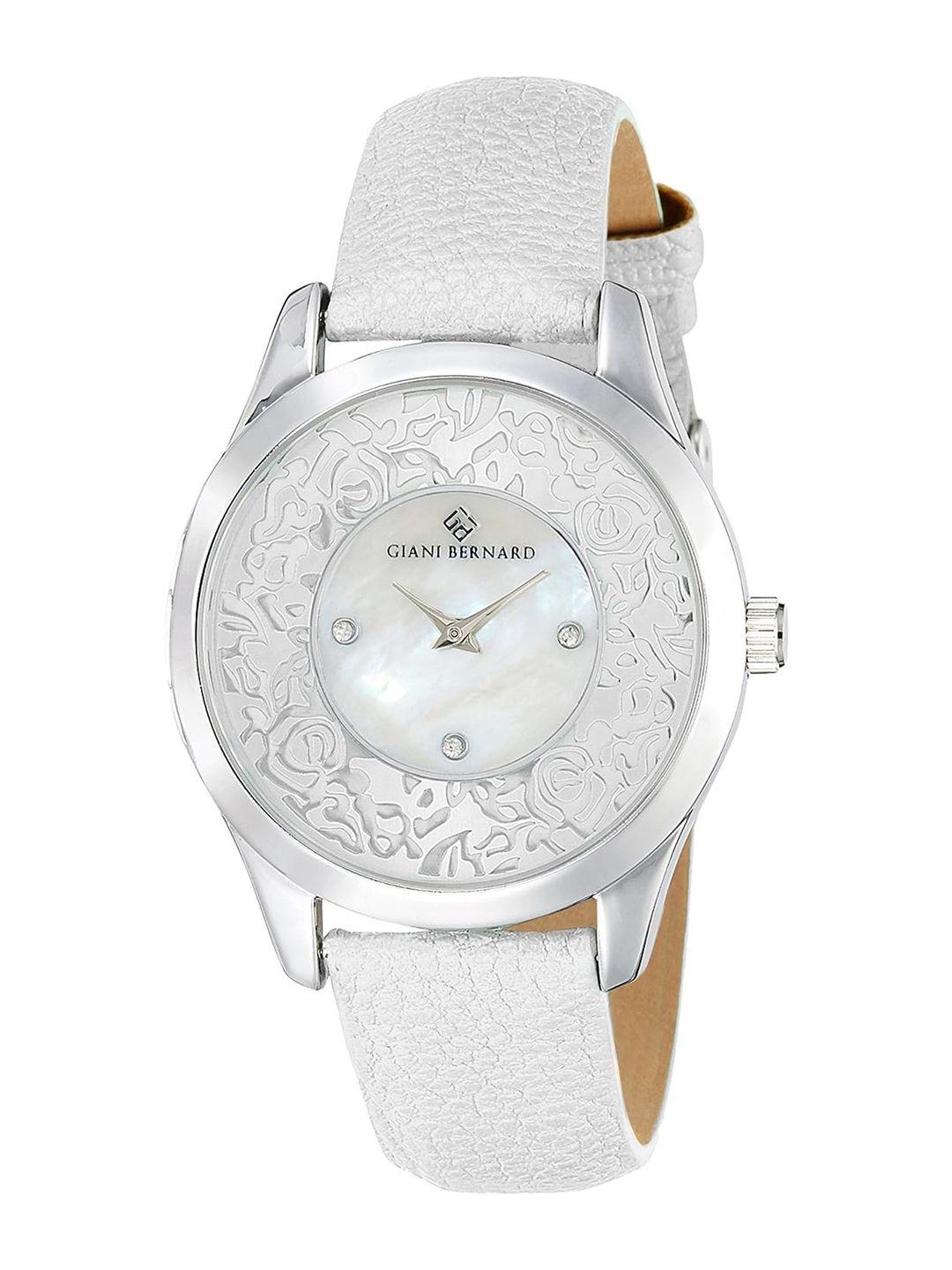 giani bernard women embellished dial & leather straps analogue watch gbl-01d