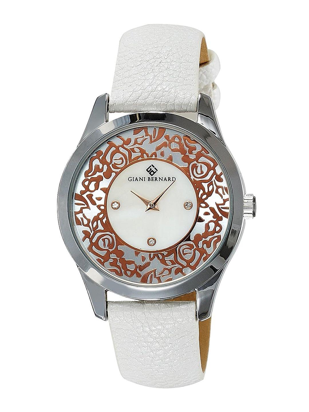 giani bernard women embellished dial & leather straps analogue watch gbl-01f