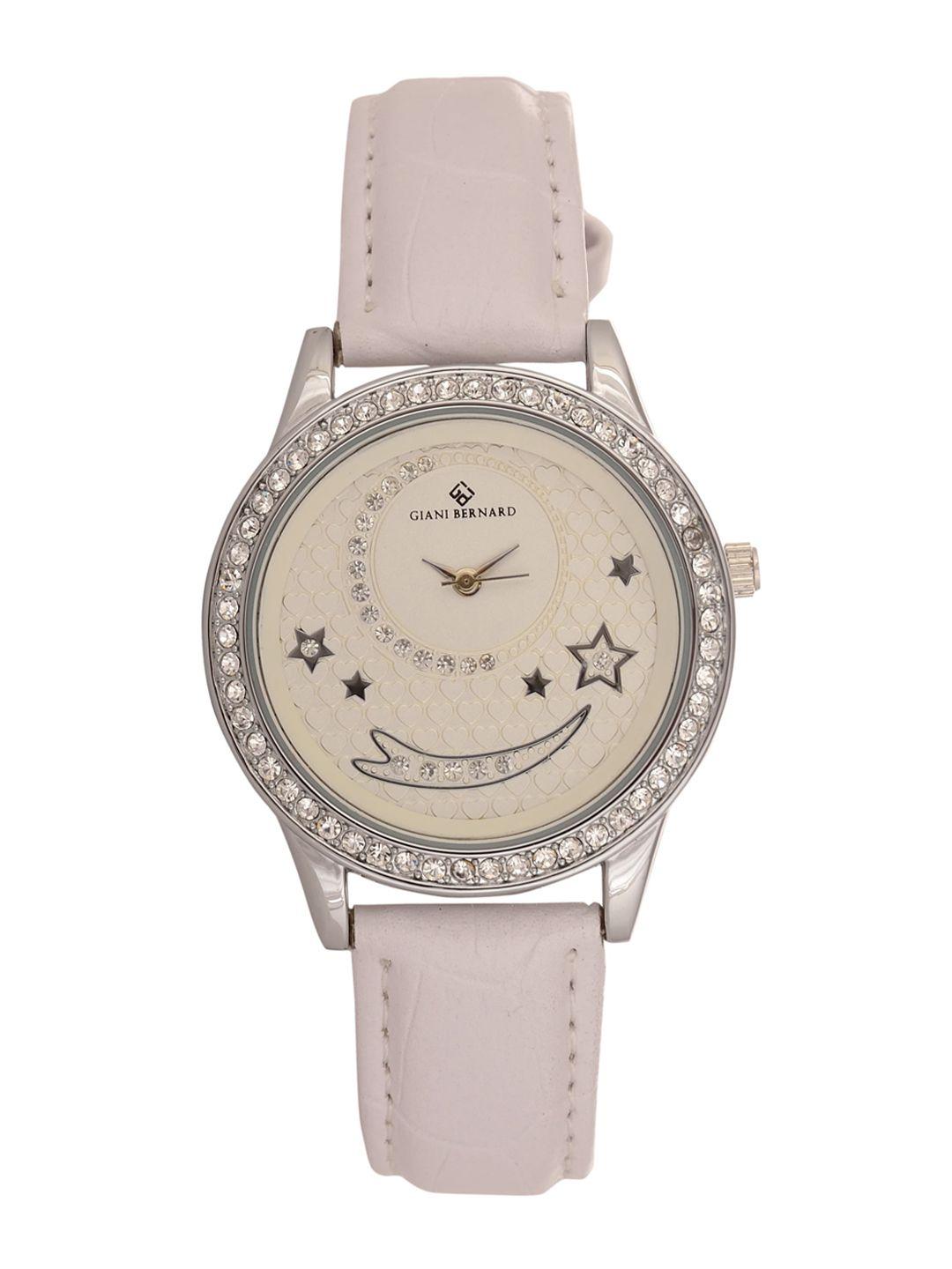 giani bernard women embellished dial & leather straps analogue watch gbl-02bx