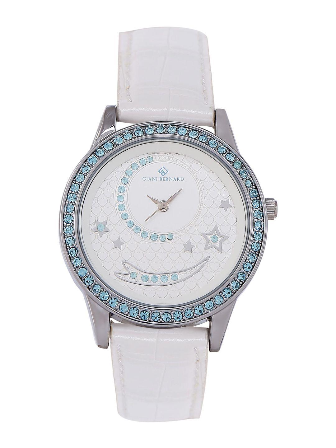 giani bernard women embellished dial & leather straps analogue watch gbl-02hx