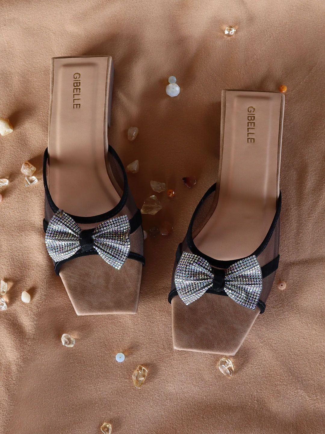 gibelle bow embellished open toe flats