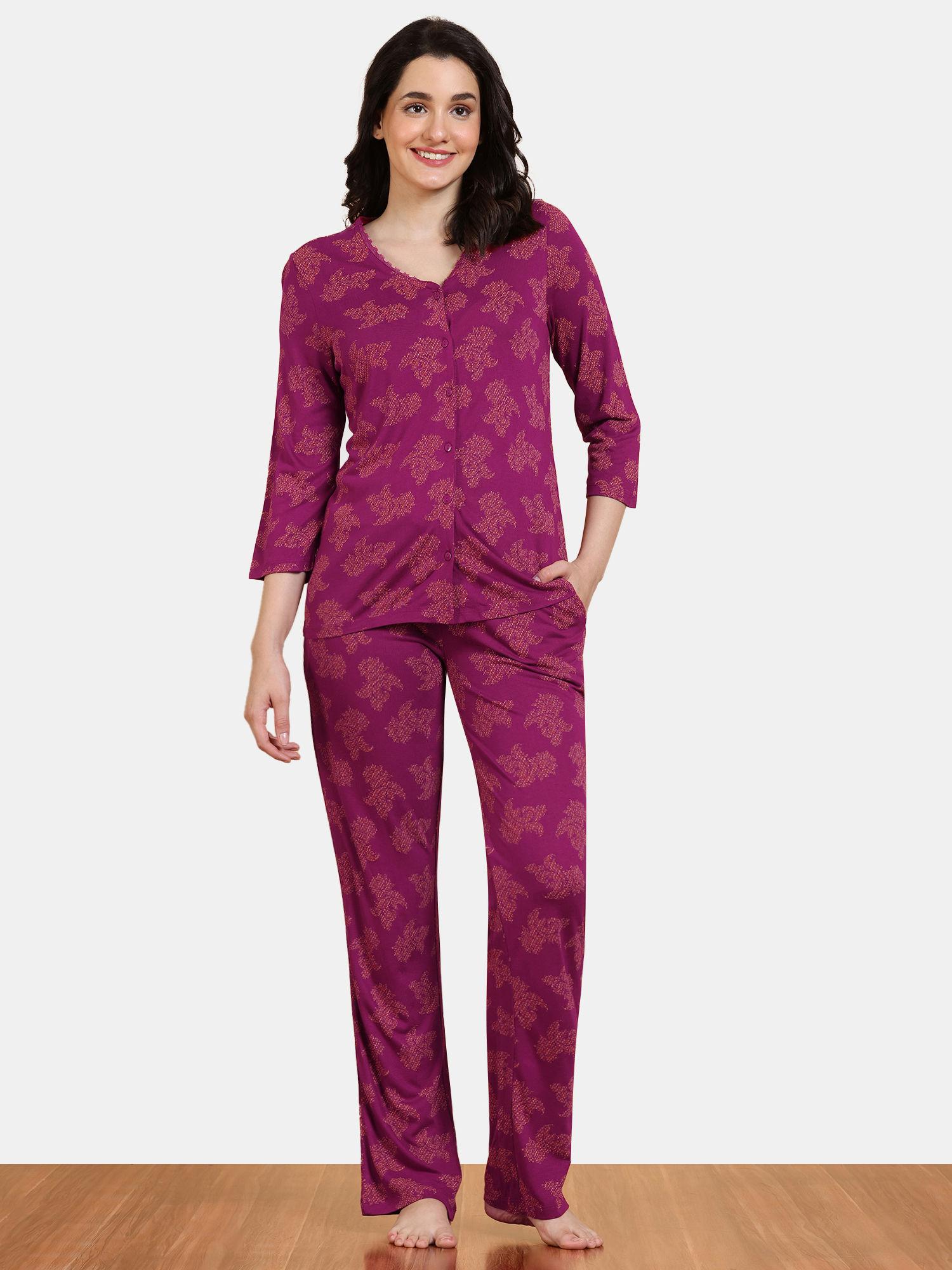 gilded opulence viscose top and pyjama - pink (set of 2)