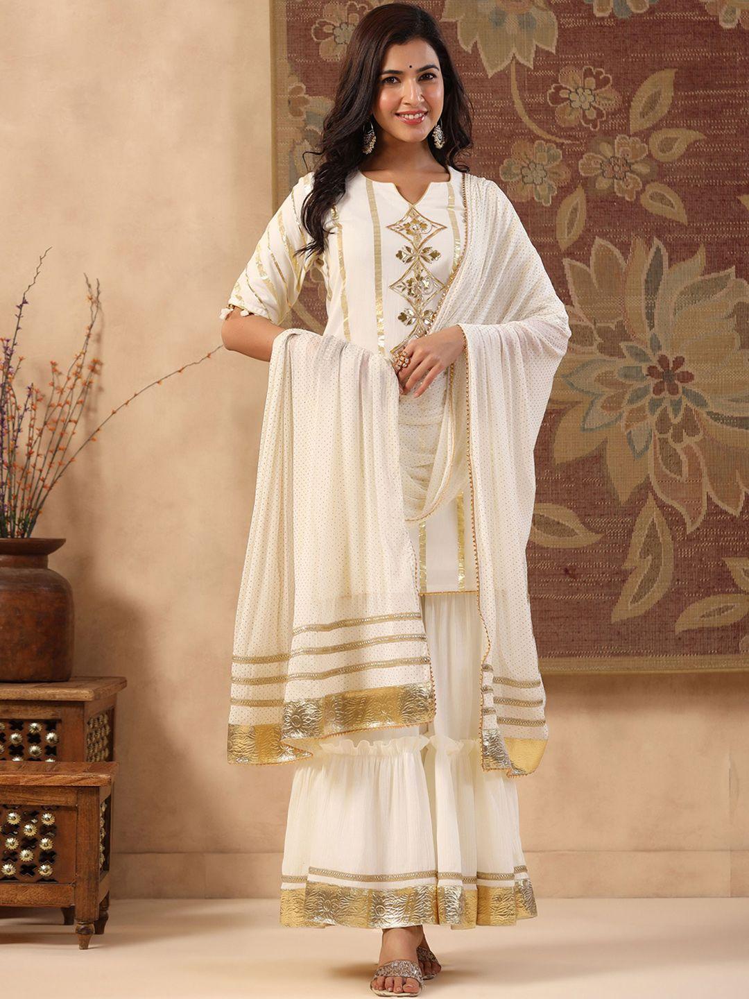 gillori ethnic motifs embroidered regular gotta patti kurta with sharara & dupatta