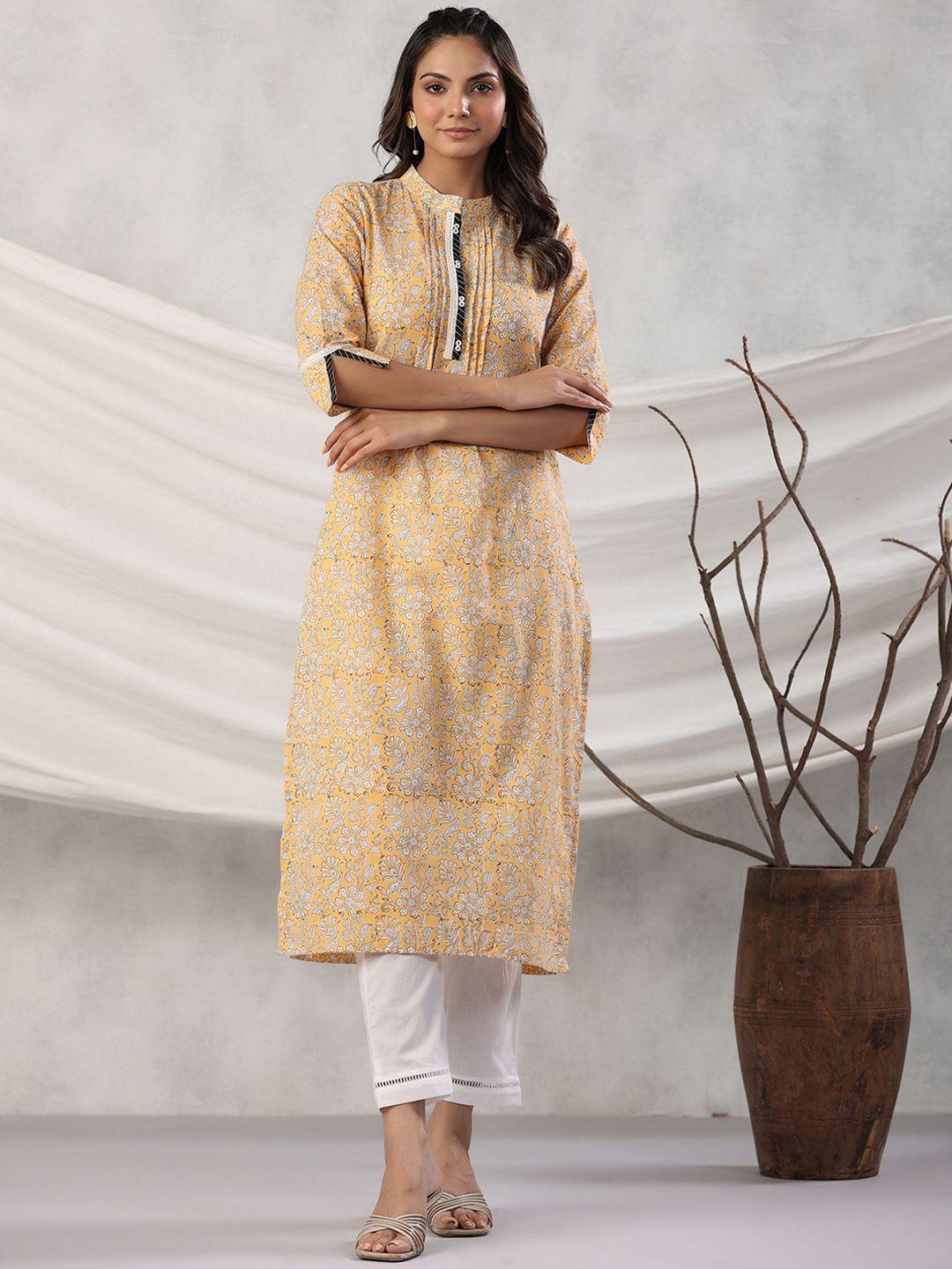 gillori floral printed regular straight pure cotton kurta with trousers