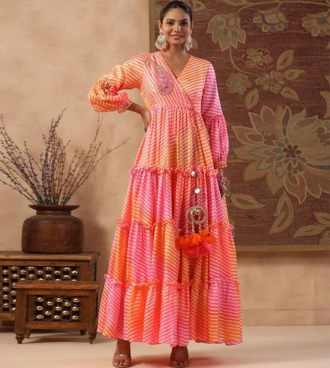 gillori multi additionalcolored saavan long tiered leheriya dress