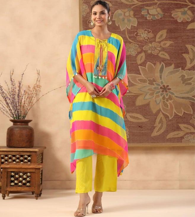 gillori pink additional city leheriya kaftan with pant