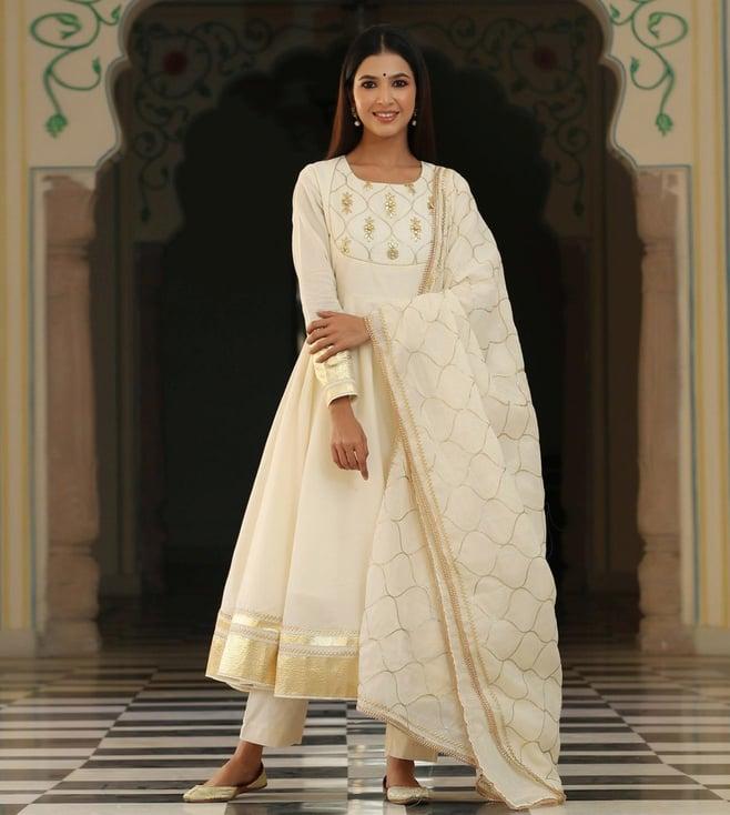 gillori white jannat gota patti anarkali kurta with pant and dupatta