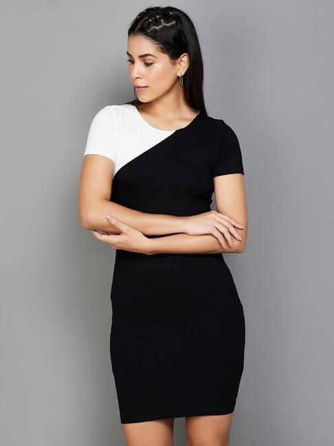 ginger by lifestyle black color-block bodycon dress