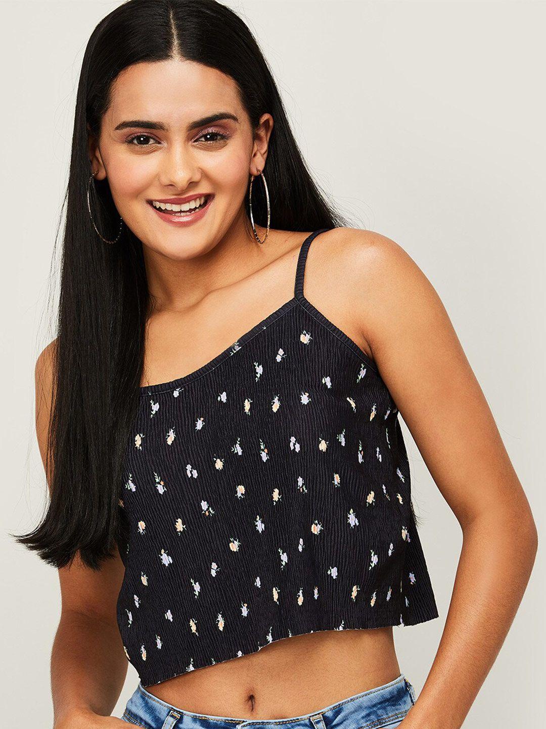 ginger by lifestyle black floral print crop top