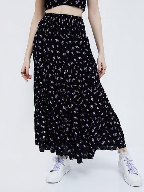 ginger by lifestyle black printed maxi skirt