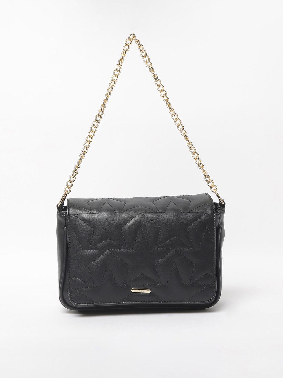 ginger by lifestyle black textured structured shoulder bag