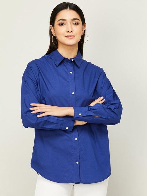 ginger by lifestyle blue regular fit shirt