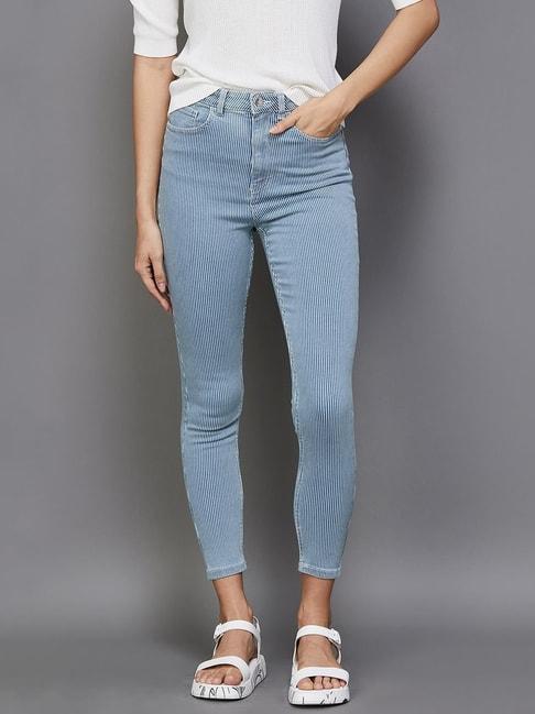 ginger by lifestyle blue striped mid rise jeans