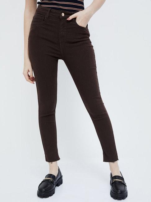 ginger by lifestyle brown cotton mid rise jeans