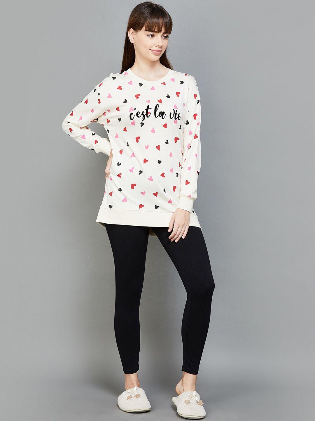 ginger by lifestyle conversational printed long sleeves pure cotton night suits
