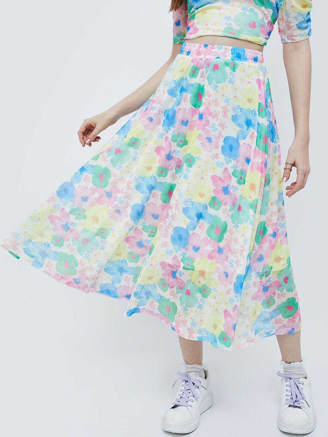 ginger by lifestyle floral printed midi flared skirt