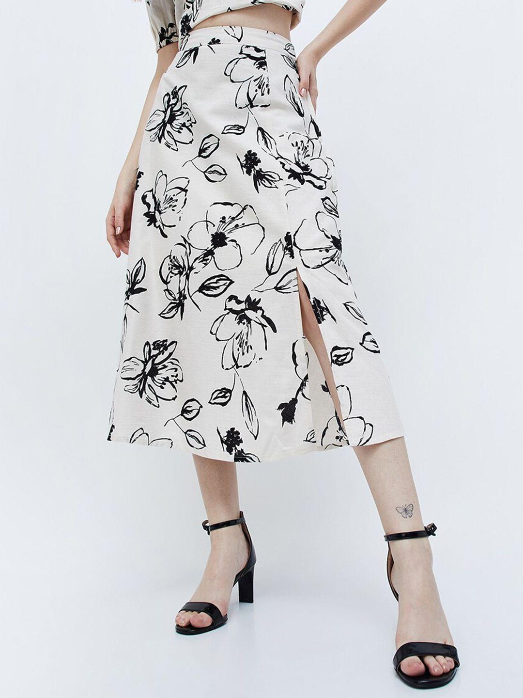 ginger by lifestyle floral printed pure cotton midi skirt