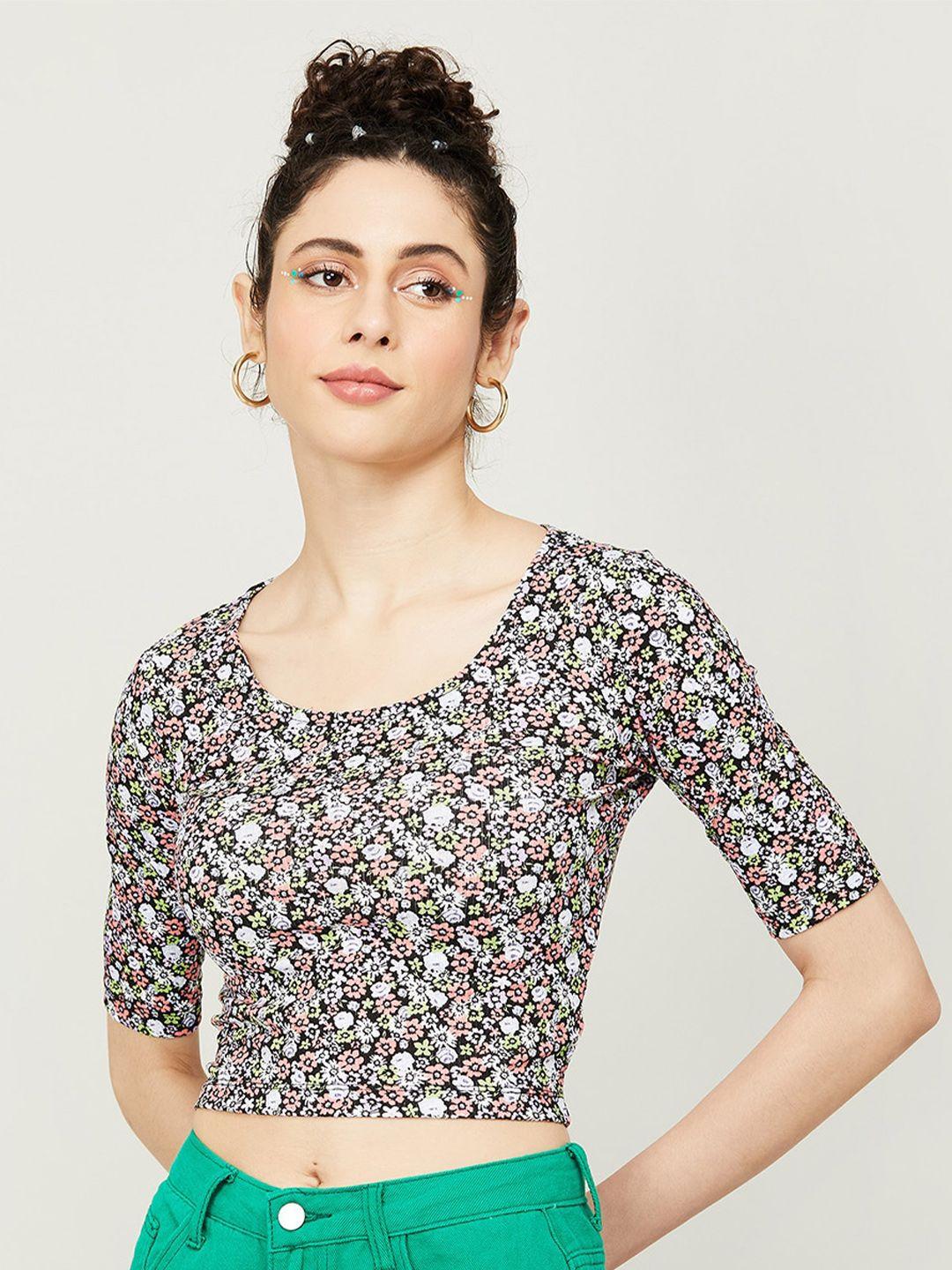 ginger by lifestyle floral printed scoop neck crop top