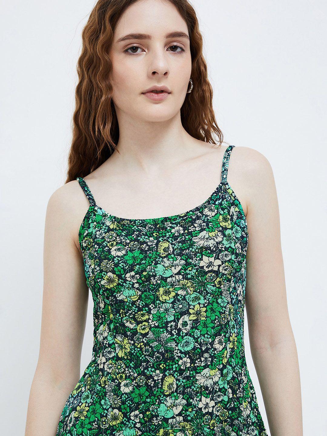 ginger by lifestyle floral printed shoulder straps a-line dress