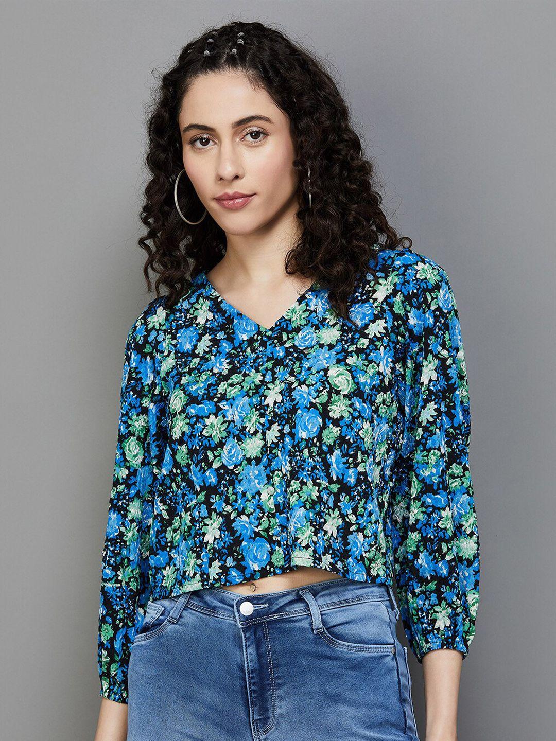 ginger by lifestyle floral printed v-neck puff sleeves top
