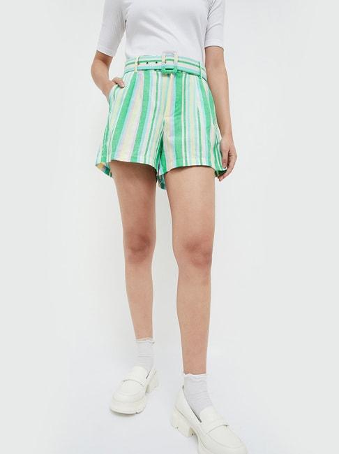 ginger by lifestyle green cotton striped shorts