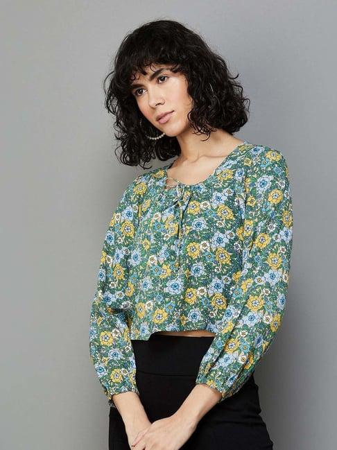 ginger by lifestyle green floral print crop top