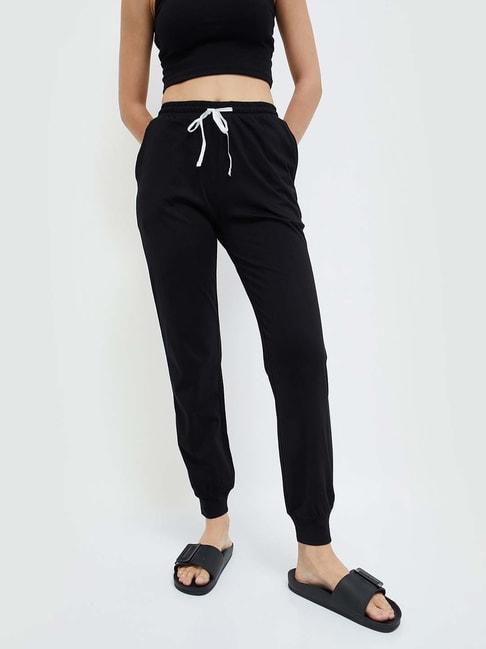 ginger by lifestyle jet black cotton striped joggers