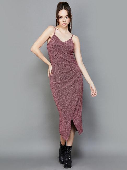 ginger by lifestyle maroon textured pattern assymetric dress