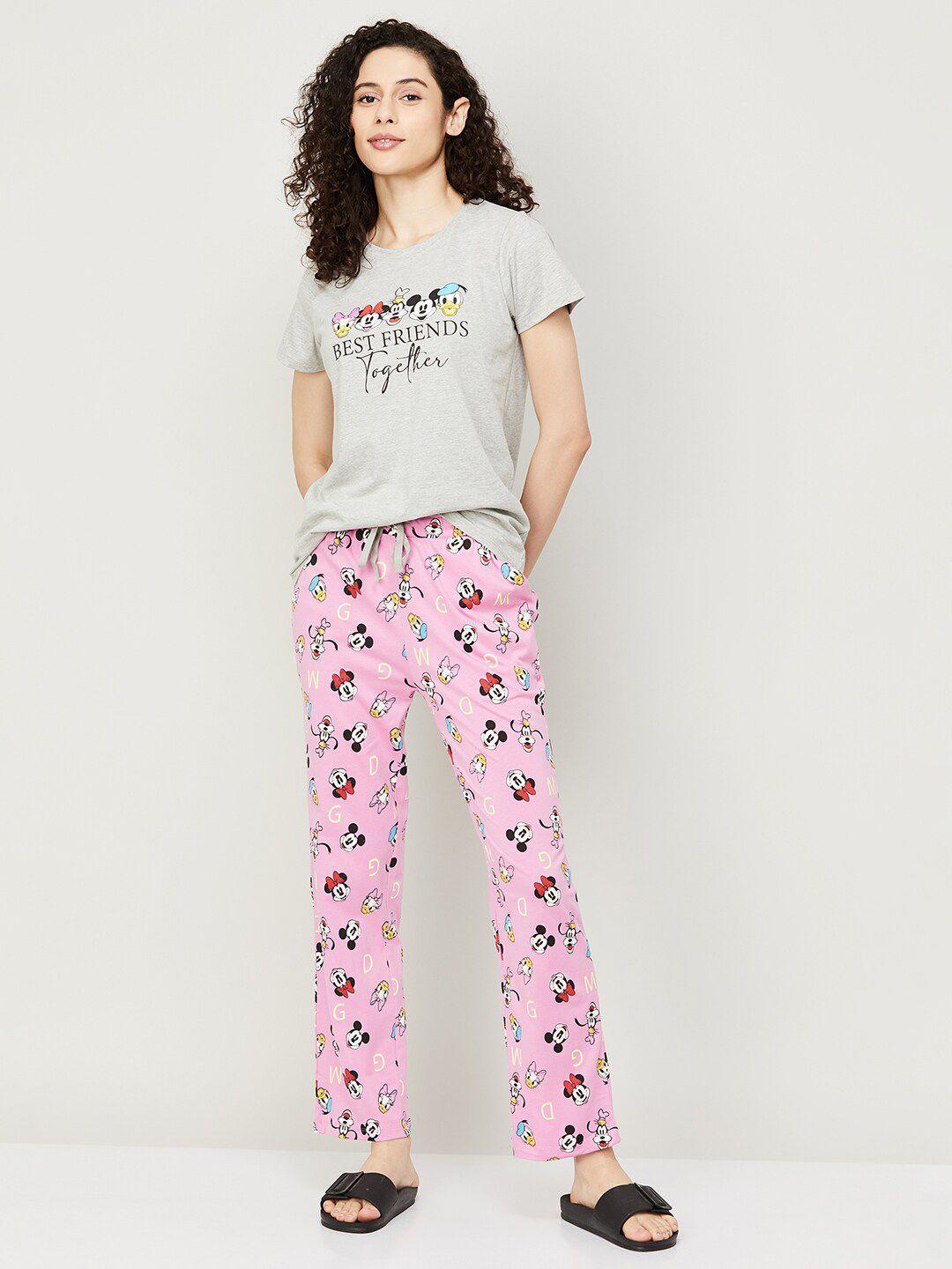 ginger by lifestyle mickey & friends printed pure cotton t-shirt with pyjamas