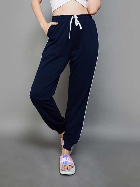 ginger by lifestyle navy cotton striped joggers