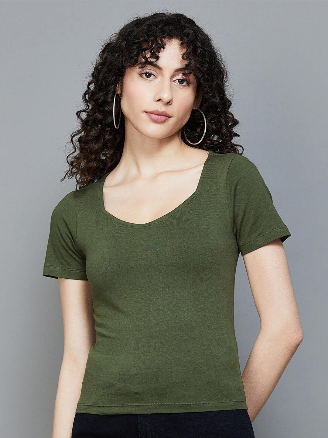 ginger by lifestyle olive green cotton short top