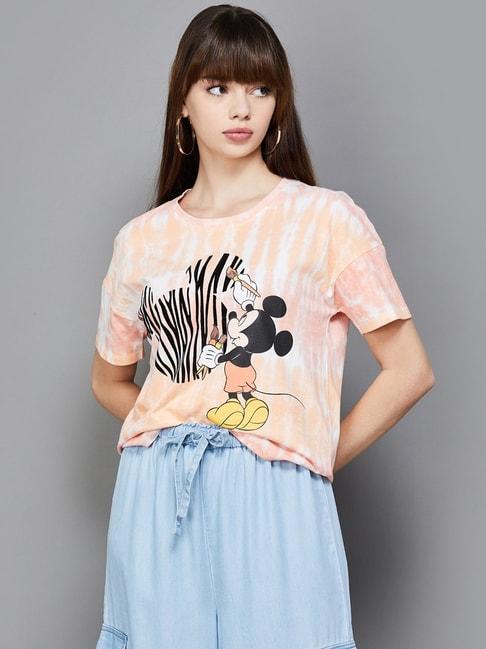 ginger by lifestyle peach cotton printed t-shirt