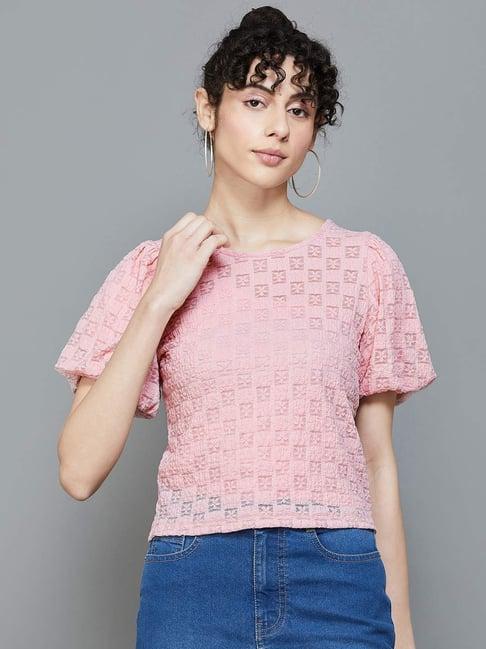 ginger by lifestyle pink self pattern top
