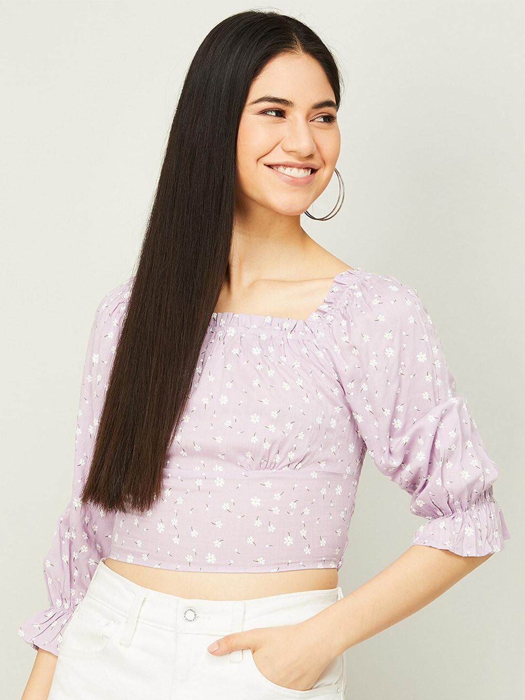 ginger by lifestyle purple floral print crop top
