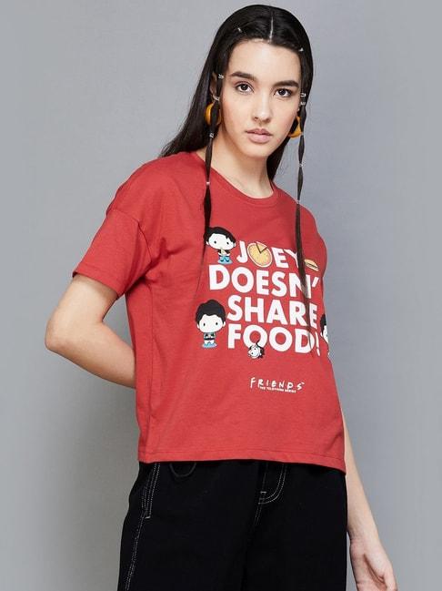 ginger by lifestyle red cotton printed t-shirt