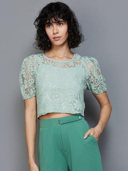 ginger by lifestyle sage green cotton lace work crop top