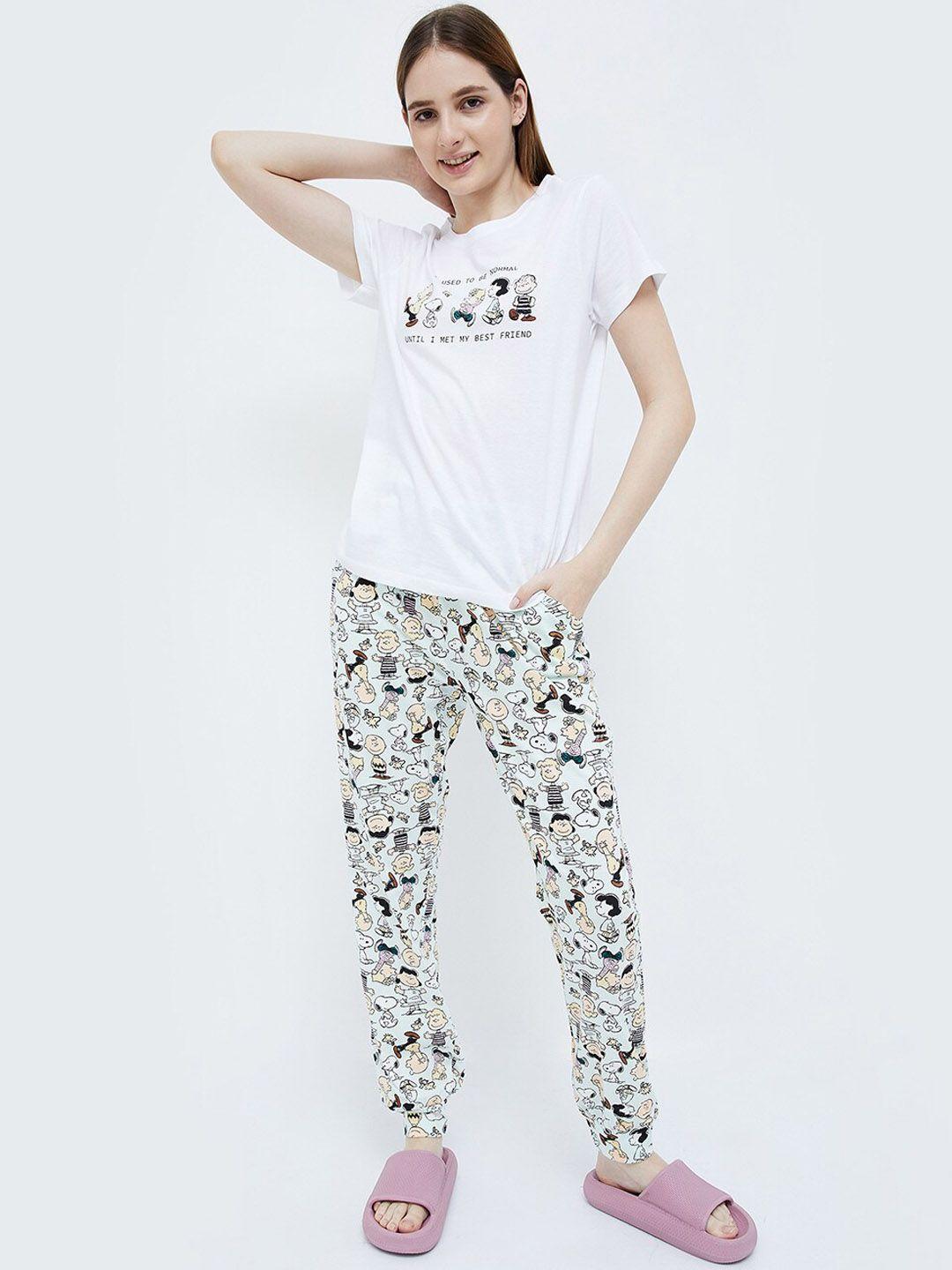 ginger by lifestyle snoopy printed pure cotton night suit