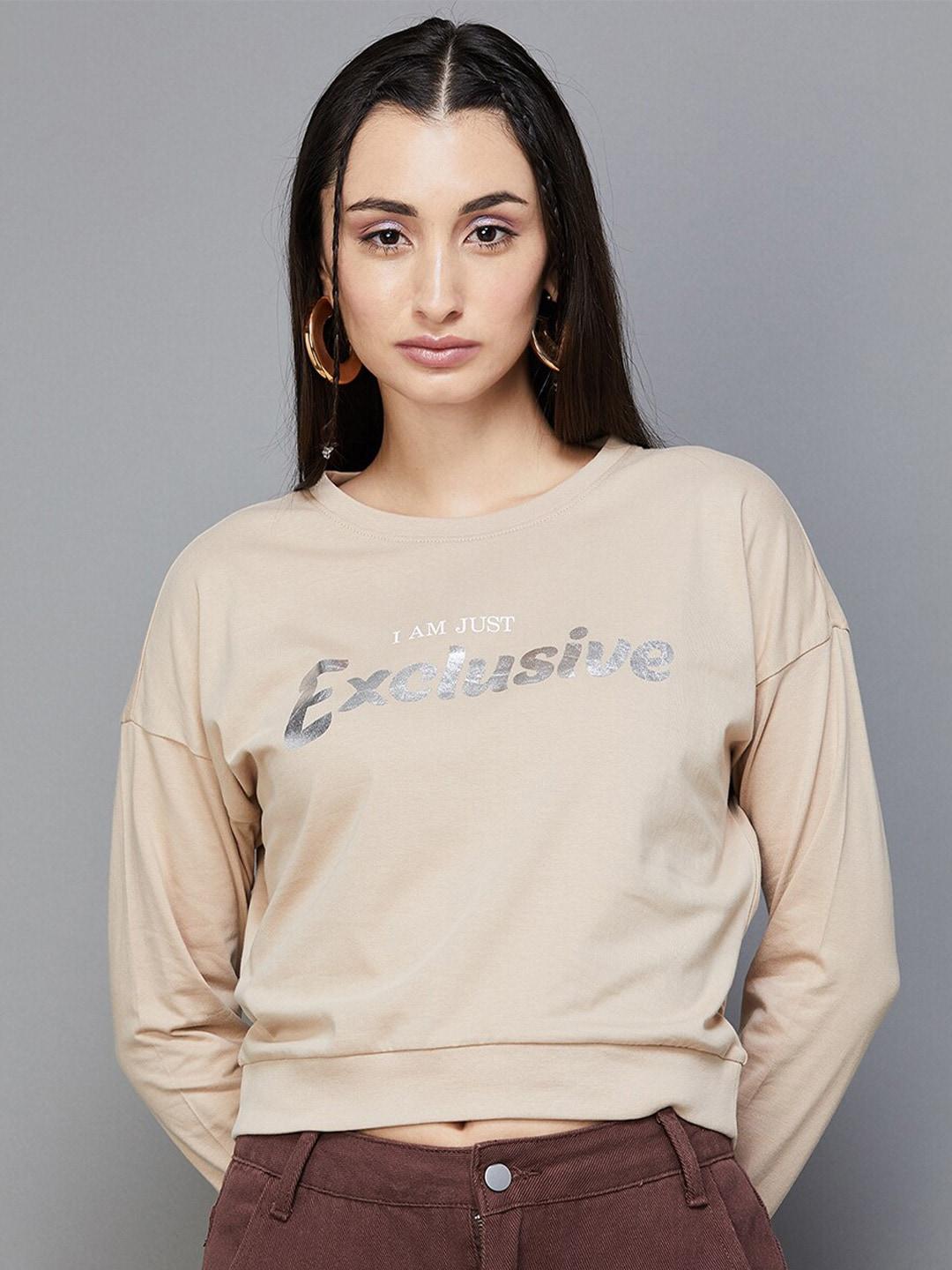 ginger by lifestyle typography printed pure cotton crop sweatshirt