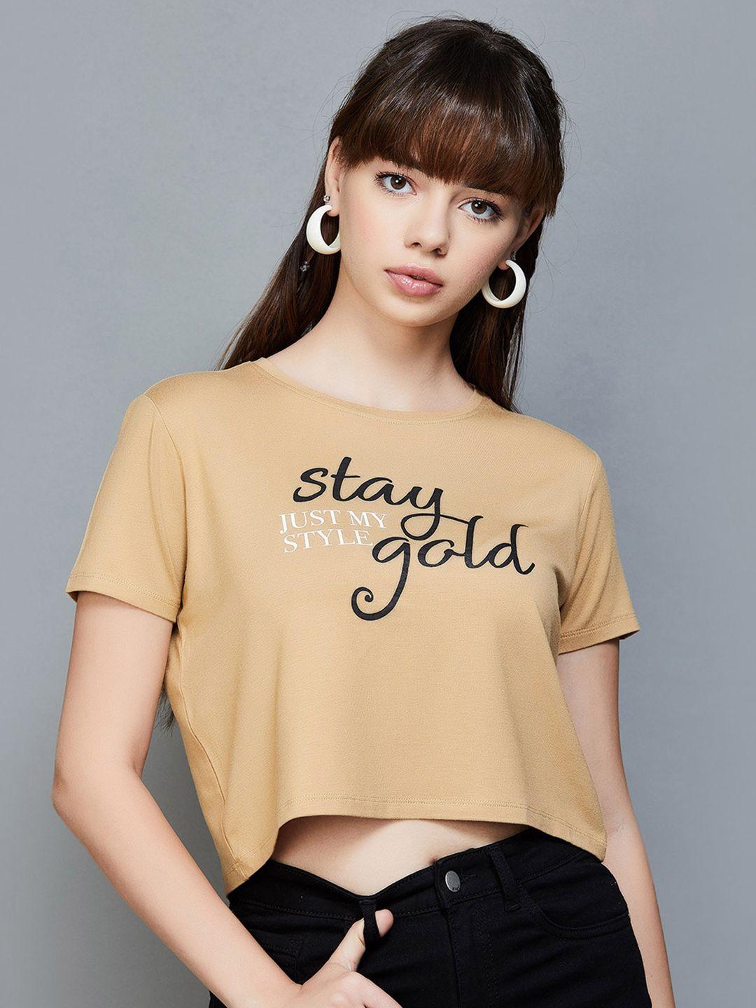 ginger by lifestyle typography printed round neck crop t-shirt