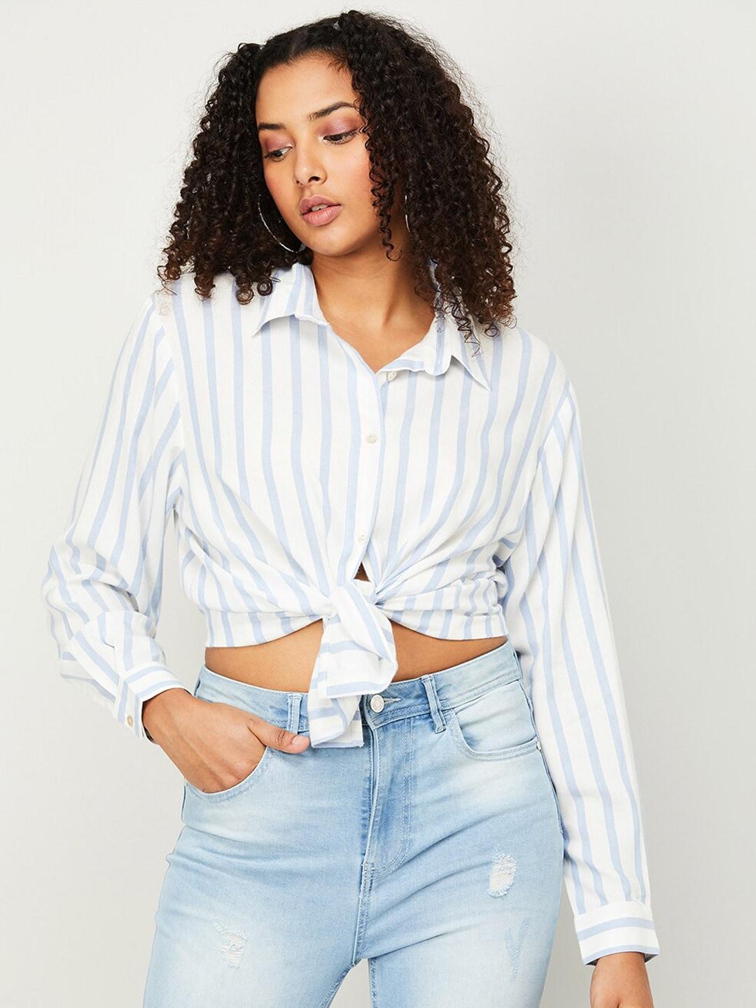 ginger by lifestyle vertical striped shirt style crop top
