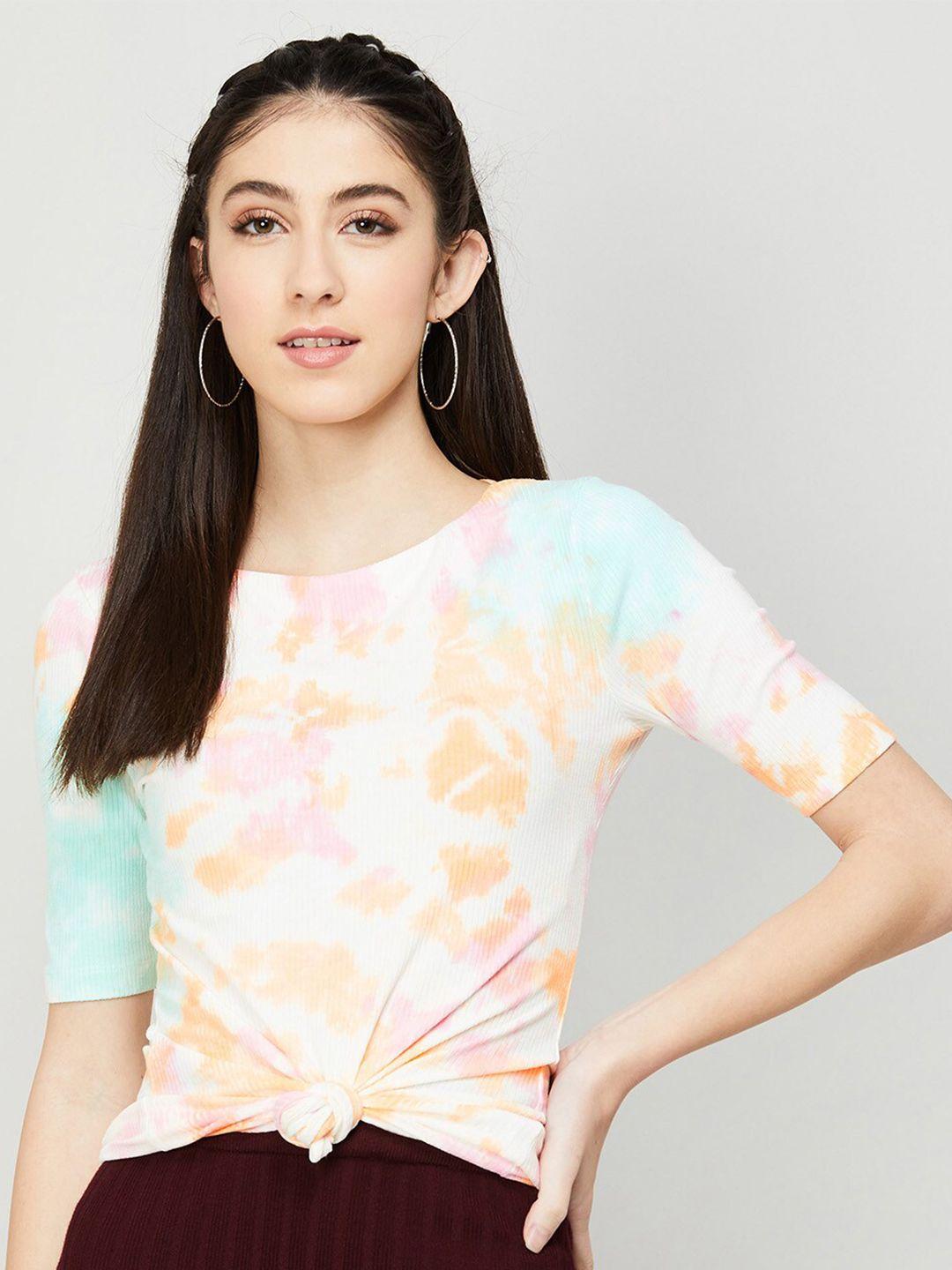 ginger by lifestyle white & sea green tie and dye longline top